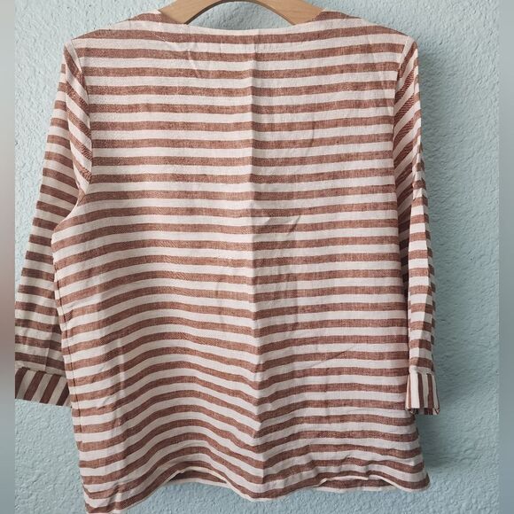 Rachel Zoe linen blouse boxi coastal stripe button front blouse - Picture 2 of 9